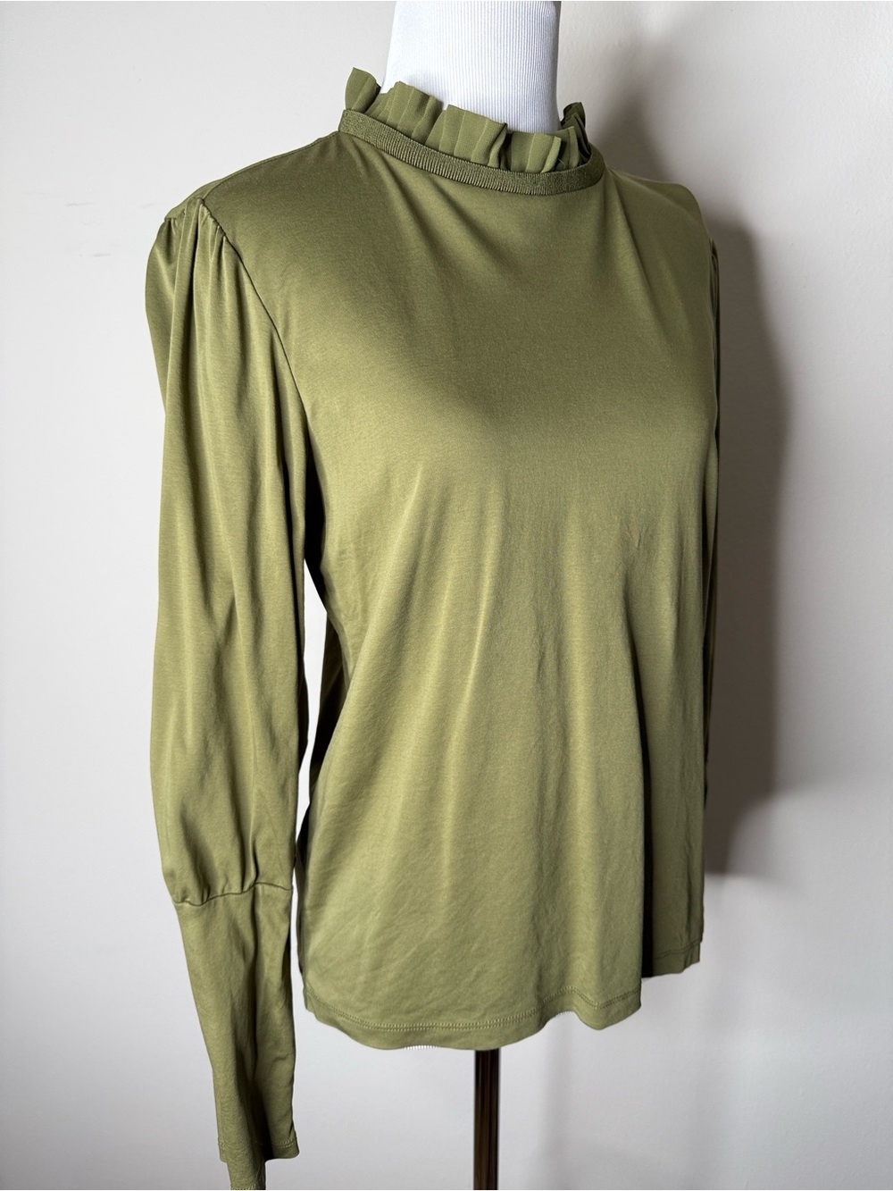 Scotch & Soda Olive Green Ruffle Neck Long Sleeve Top - Picture 2 of 7